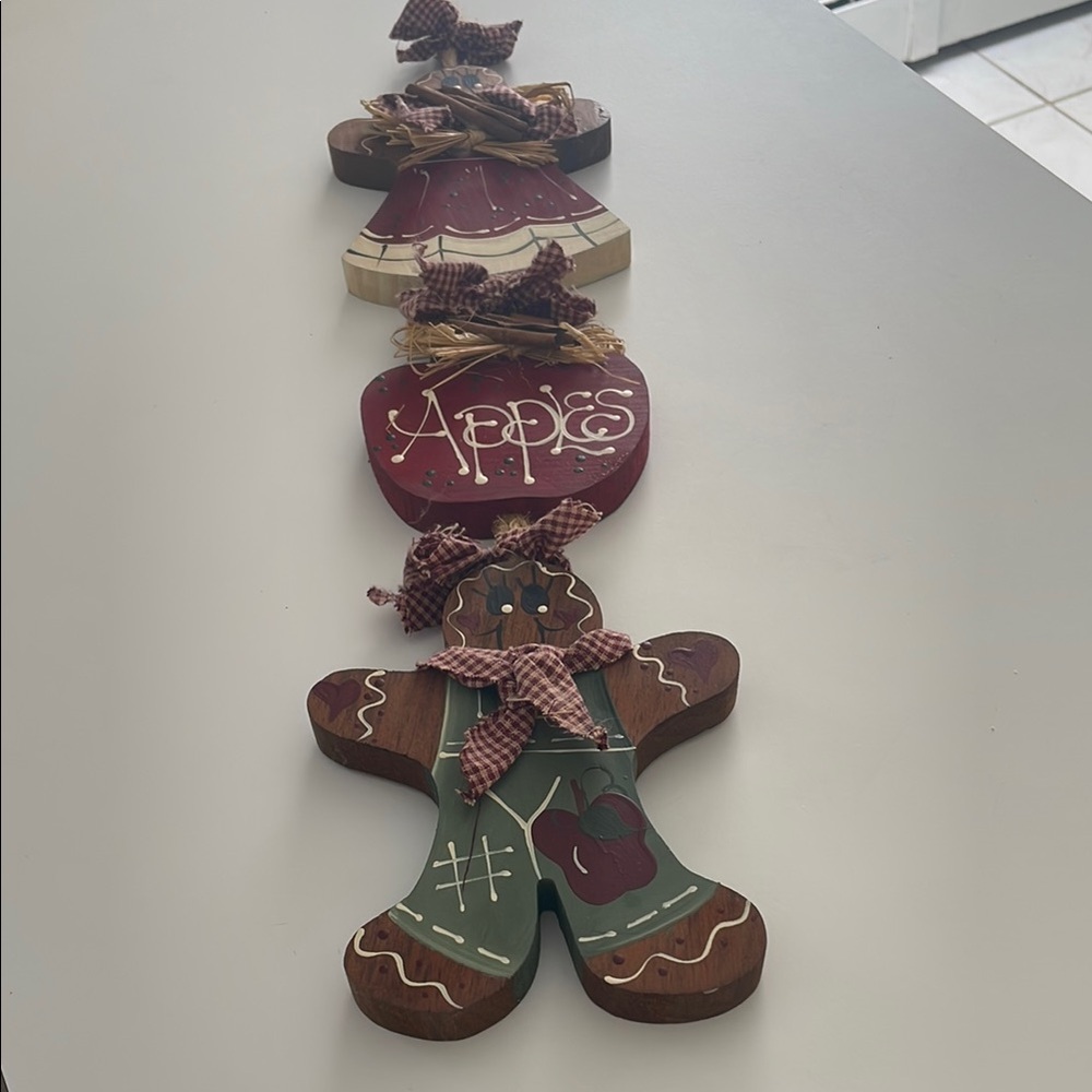Festive Wooden Gingerbread and Apple Decor